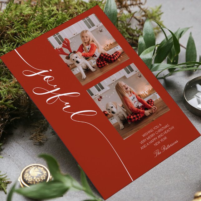 Cartes Pour Fêtes Annuelles Joyeuse calligraphie de Noël Script Photo (Créateur téléchargé)