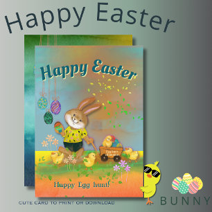 Cartes Pour Fêtes Annuelles Joyeuse chasse aux oeufs Bunny & Chicks Orange Car