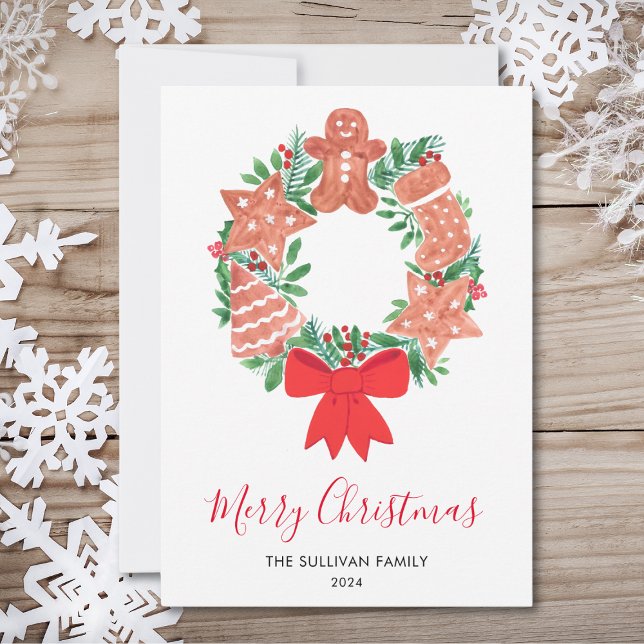 Cartes Pour Fêtes Annuelles Joyeuse couronne d'aquarelle de Noël (Créateur téléchargé)