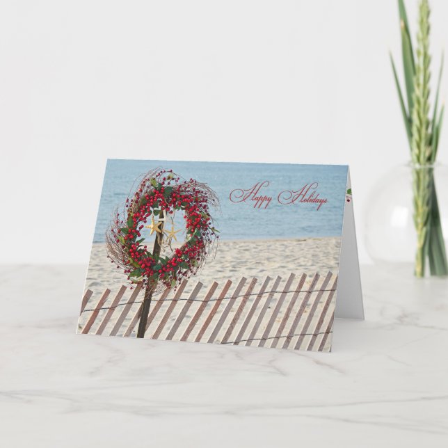 Cartes Pour Fêtes Annuelles Joyeuse couronne de plage de Vacances (Devant)