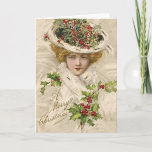 Cartes Pour Fêtes Annuelles Joyeuse dame de Noël en Casquette