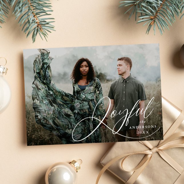 Cartes Pour Fêtes Annuelles Joyeuse Elegance Script Photo Holiday Card (Créateur téléchargé)