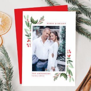Cartes Pour Fêtes Annuelles Joyeuse et brillante aquarelle Holly Berries Photo
