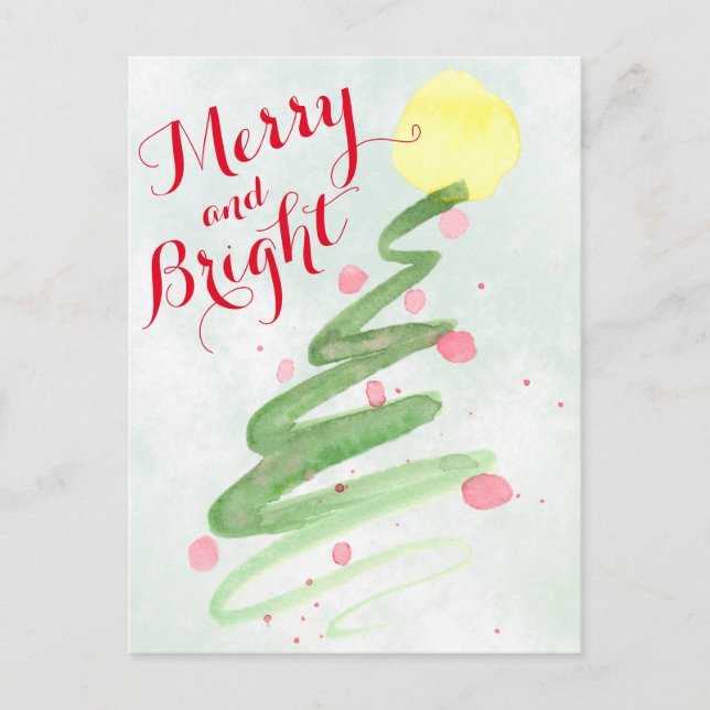 Cartes Pour Fêtes Annuelles Joyeuse et brillante aquarelle photo de l'arbre de (Devant)