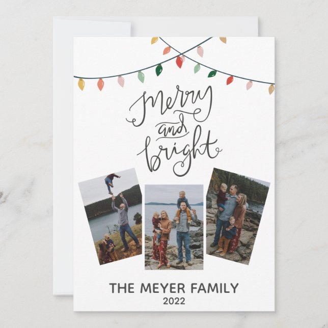 Cartes Pour Fêtes Annuelles Joyeuse et brillante calligraphie Lumières de Noël (Devant)
