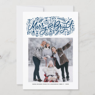 Cartes Pour Fêtes Annuelles Joyeuse et brillante Lettres Bleues Photo de Noël