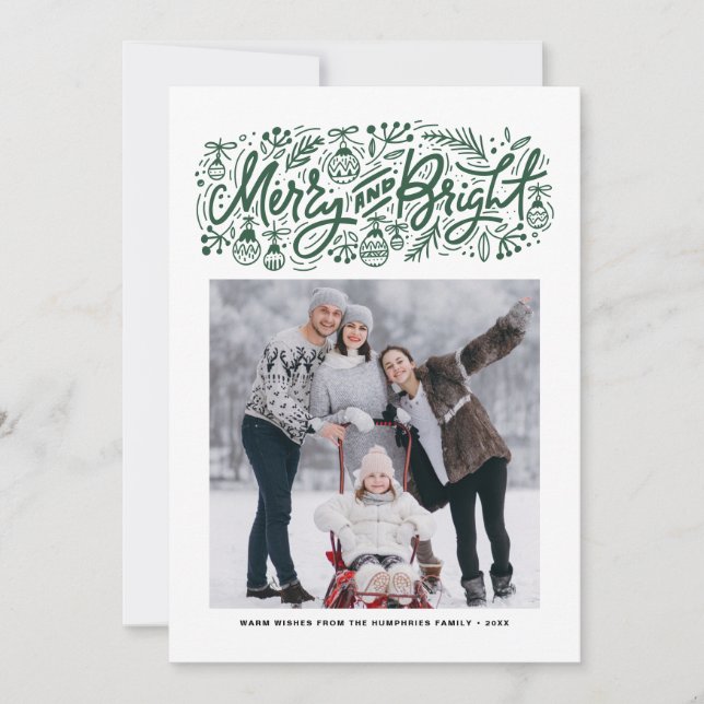 Cartes Pour Fêtes Annuelles Joyeuse et brillante Lettres vertes de Noël Photo (Devant)
