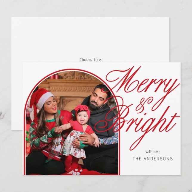 Cartes Pour Fêtes Annuelles Joyeuse et brillante photo de famille de Noël (Devant / Derrière)