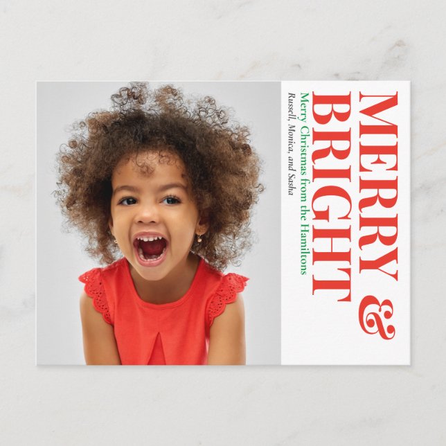 Cartes Pour Fêtes Annuelles Joyeuse et brillante photo de Noël (Devant)