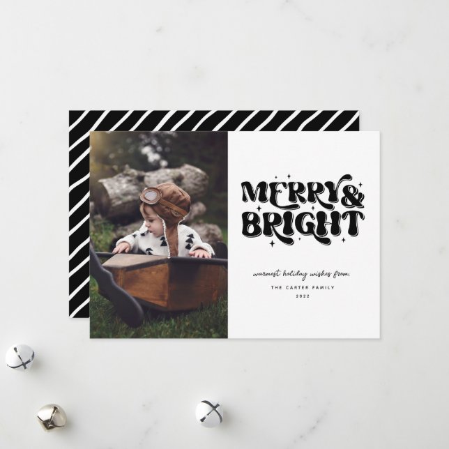 Cartes Pour Fêtes Annuelles Joyeuse et brillante photo rétro (Devant/Arrière en situation)