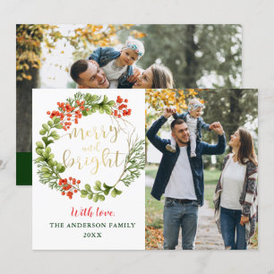 Cartes Pour Fêtes Annuelles Joyeuse et verte Holly Wreath 2 Photo