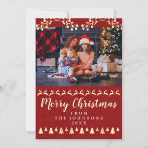 Cartes Pour Fêtes Annuelles Joyeuse famille de Noël Photo Golden Rustic Classe