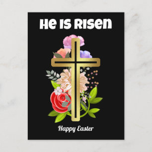 Cartes Pour Fêtes Annuelles Joyeuse famille de Pâques, florale et croisée chré