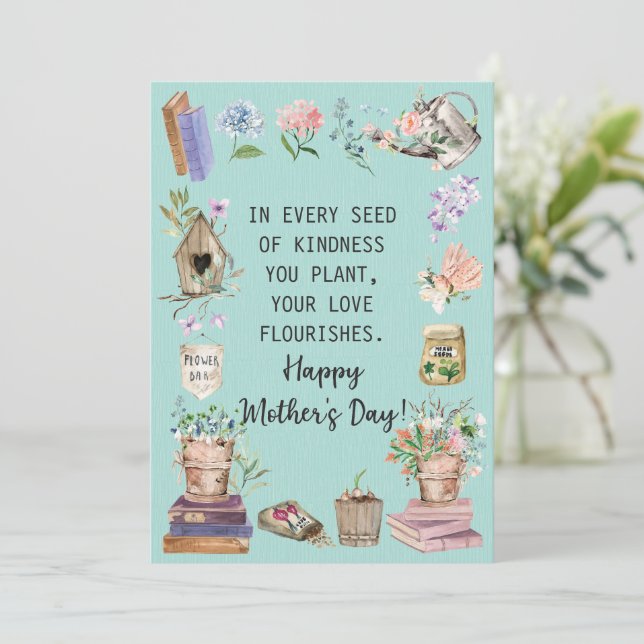 Cartes Pour Fêtes Annuelles Joyeuse Fête des Mères Aquarelle Jardin Floral (Debout devant)