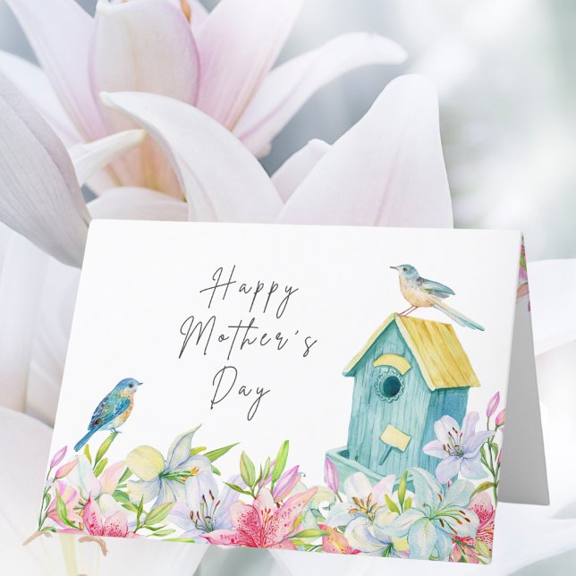 Cartes Pour Fêtes Annuelles Joyeuse Fête des Mères Aquarelle Pastel Lillies (Créateur téléchargé)