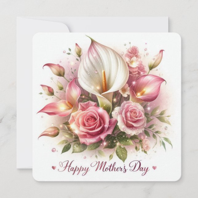 Cartes Pour Fêtes Annuelles Joyeuse Fête des Mères Calla Lilies et Roses (Devant)