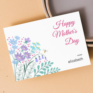 Cartes Pour Fêtes Annuelles Joyeuse Fête des Mères Élégantes Fleurs Bleues Ros