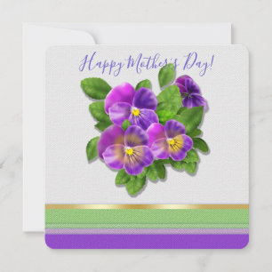 Cartes Pour Fêtes Annuelles Joyeuse fête des mères Pansy Violet Fleurs Aquarel