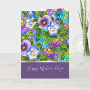 Cartes Pour Fêtes Annuelles Joyeuse fête des mères Pansy Violet Fleurs Aquarel