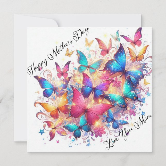 Cartes Pour Fêtes Annuelles Joyeuse Fête des mères papillons étincelants (Devant)