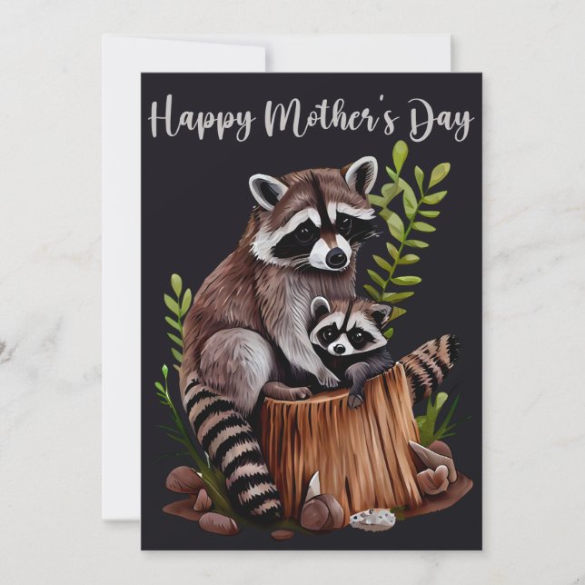 Cartes Pour Fêtes Annuelles Joyeuse fête des mères Raton laveurs mignons (Devant)