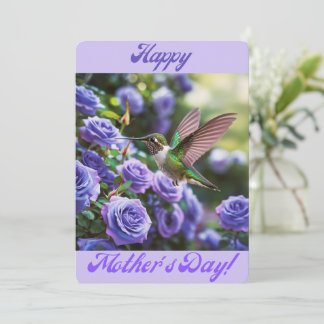 Cartes Pour Fêtes Annuelles Joyeuse Fête des Mères Roses Violet Bleu Oiseau-mo