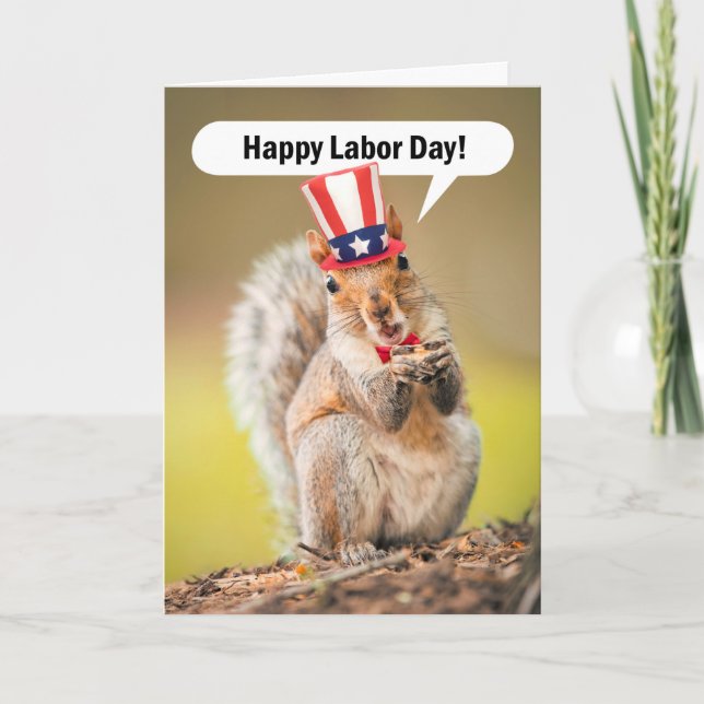 Cartes Pour Fêtes Annuelles Joyeuse fête du travail Humour d'écureuil patrioti (Devant)