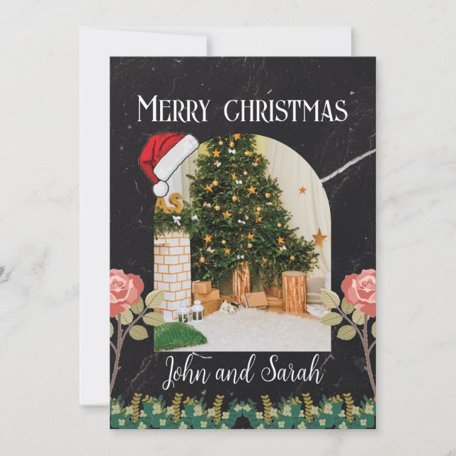 Cartes Pour Fêtes Annuelles Joyeuse feuille de Noël Foliage arche photo tendan (Devant)