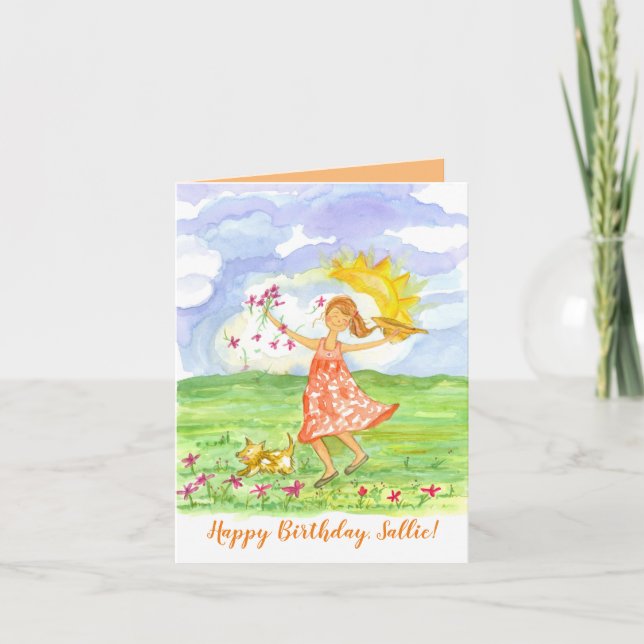 Cartes Pour Fêtes Annuelles Joyeuse Fille Anniversaire Fleurs de chien animal  (Devant)