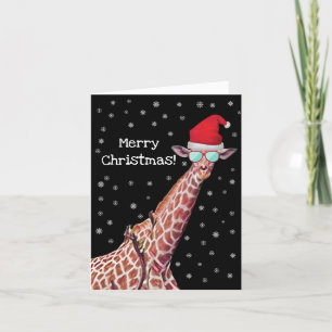 Cartes Pour Fêtes Annuelles Joyeuse Girafe de Noël avec Snowflakes de Santa Ha