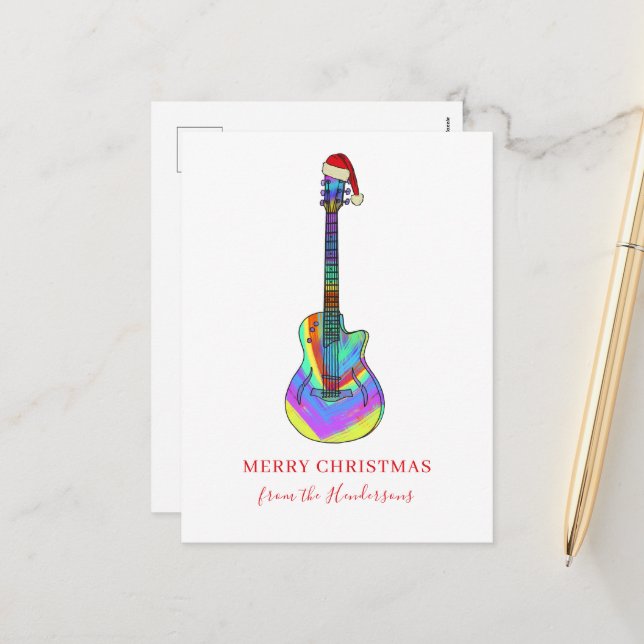 Cartes Pour Fêtes Annuelles Joyeuse guitare de Noël personnalisée (Devant/Arrière en situation)