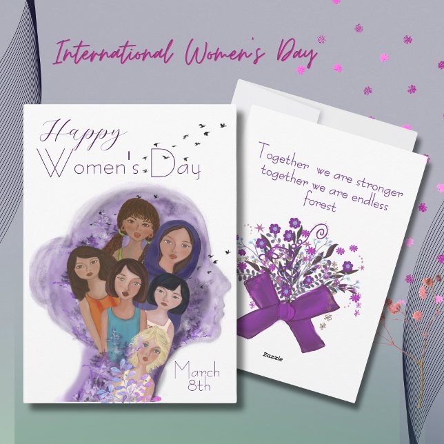 Cartes Pour Fêtes Annuelles Joyeuse Journée des Femmes Illustration dessinée à (Happy Women's Day hand drawn Illustration Holiday Card)