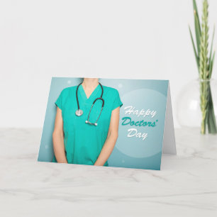 Cartes Pour Fêtes Annuelles Joyeuse Médecine Day Femme en Scrubs et Stethoscop