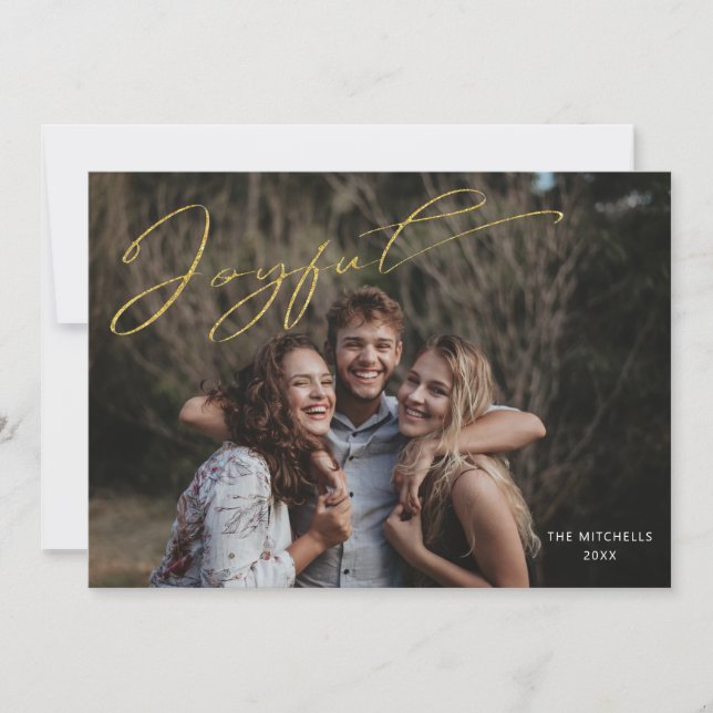 Cartes Pour Fêtes Annuelles Joyeuse or moderne Calligraphie Script Photo (Devant)