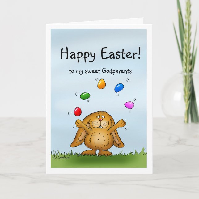 Cartes Pour Fêtes Annuelles Joyeuse Pâques à mes parents - Jongler avec Bunny (Devant)