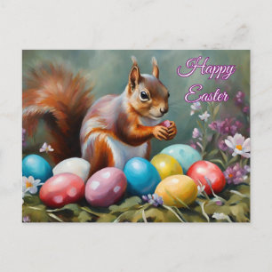 Cartes Pour Fêtes Annuelles Joyeuse Pâques Écureuil avec œufs de Pâques, Fleur