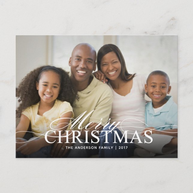 Cartes Pour Fêtes Annuelles Joyeuse photo de Noël élégante avec superposition  (Devant)