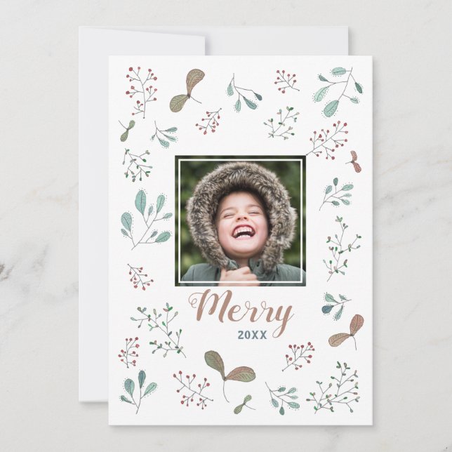 Cartes Pour Fêtes Annuelles Joyeuse photo de Noël en forêt hivernale (Devant)