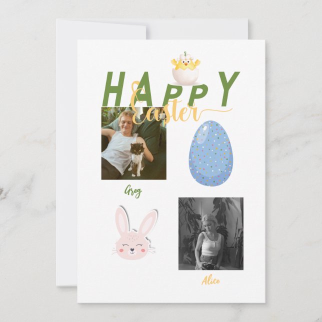 Cartes Pour Fêtes Annuelles Joyeuse photo d'oeuf de poussin lapin de Pâques (Devant)
