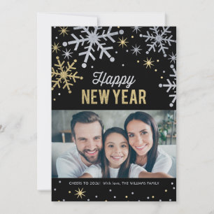 Cartes Pour Fêtes Annuelles Joyeuse photo du Nouvel An Silver and Gold Sparkle