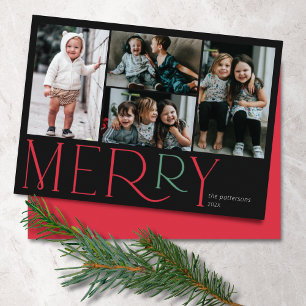 Cartes Pour Fêtes Annuelles Joyeuse photo Simple Noir Rouge Vert