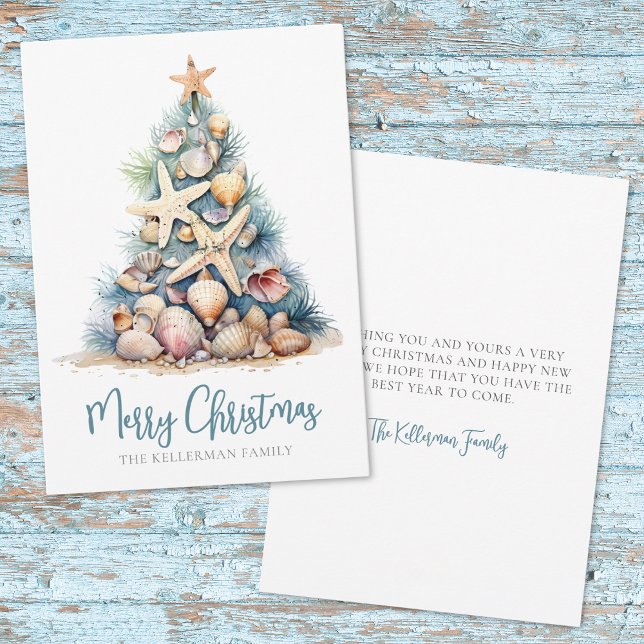 Cartes Pour Fêtes Annuelles Joyeuse plage d'arbre de Noël (Merry Christmas Tree Beach Holiday Card)