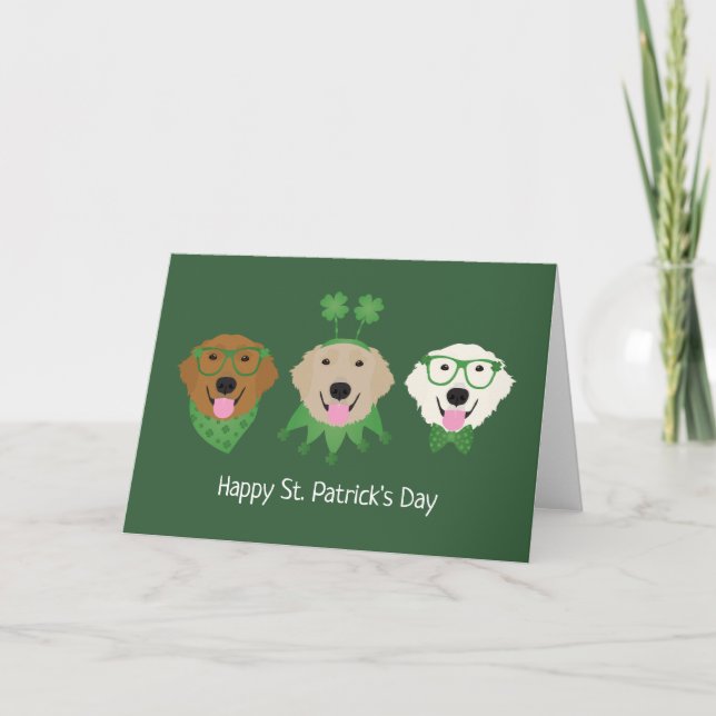 Cartes Pour Fêtes Annuelles Joyeuse Saint-Patrick Chiens Retriever doré (Devant)
