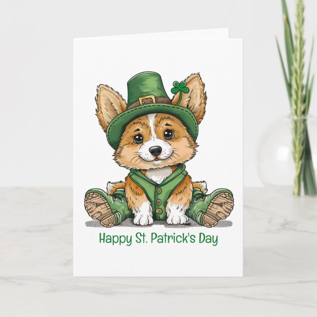 Cartes Pour Fêtes Annuelles Joyeuse Saint-Patrick Corgi Chien (Devant)