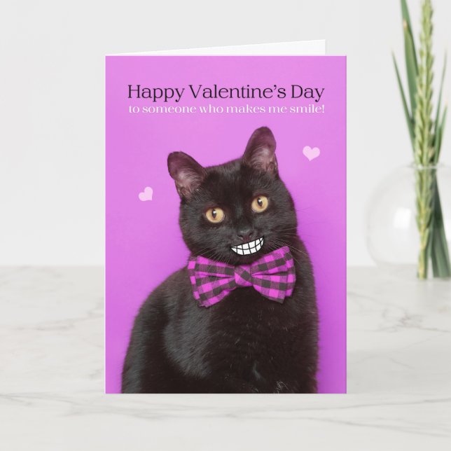 Cartes Pour Fêtes Annuelles Joyeuse Saint-Valentin Chat Drôle Avec Grand Souri (Devant)