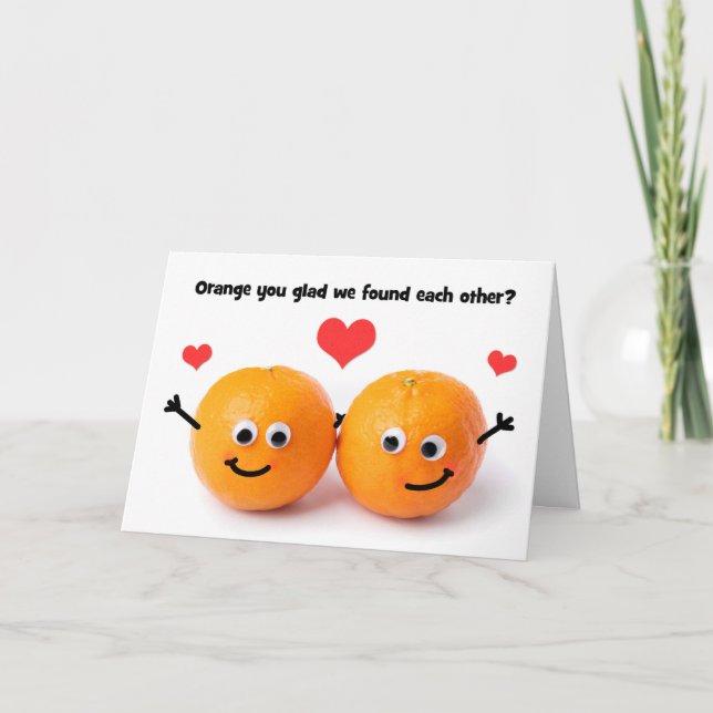 Cartes Pour Fêtes Annuelles Joyeuse Saint-Valentin Couple Orange Mignon Humour (Devant)