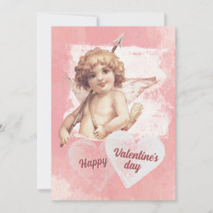Cartes Pour Fêtes Annuelles Joyeuse Saint-Valentin Cupidon Rose Cœur Vintage 