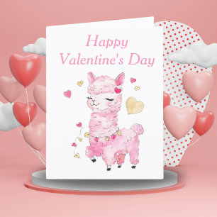 Cartes Pour Fêtes Annuelles Joyeuse Saint-Valentin Lama Aquarelle