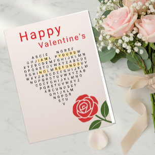 Cartes Pour Fêtes Annuelles Joyeuse Saint-Valentin, Mot mystère, Cœur, Rose