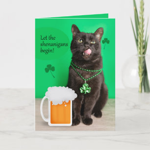 Cartes Pour Fêtes Annuelles Joyeuse St Patrick avec un chat drôle et de la biè